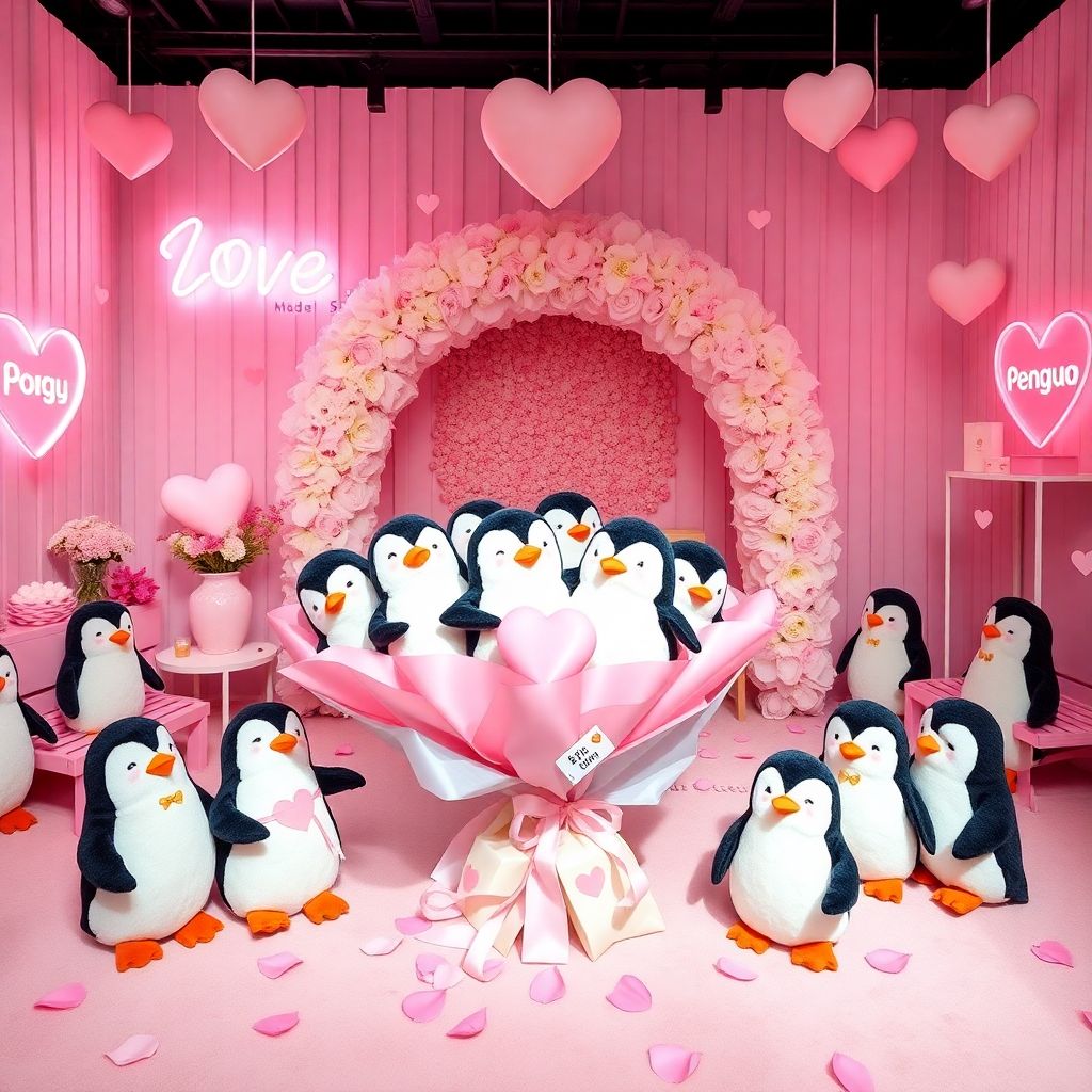 Pudgy penguins valentine’s day pop-up in new york: pudgy petals plush bouquet